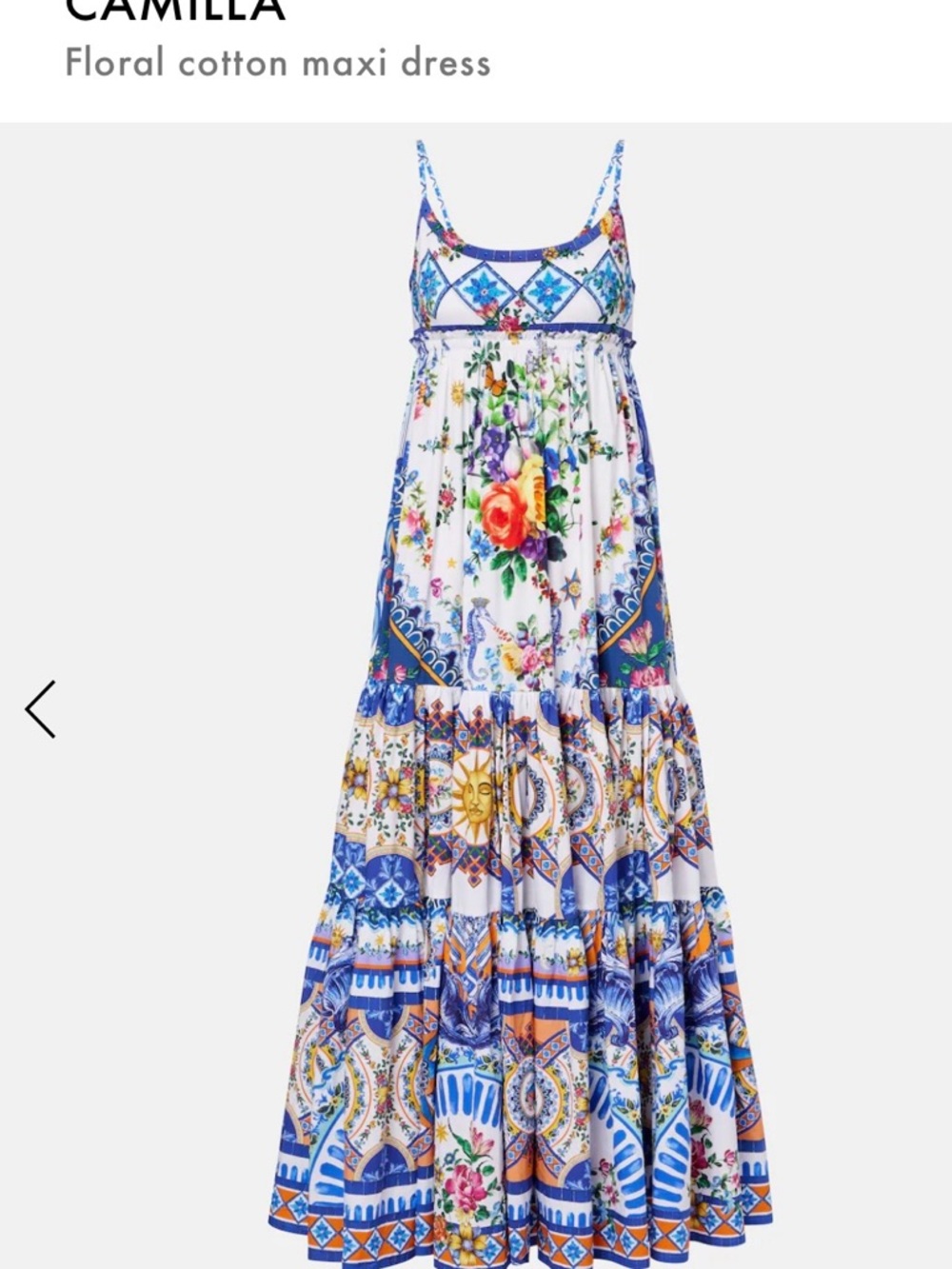 Camilla Darls Tiles- White & Blue Floral Cotton Maxi Dress NWT